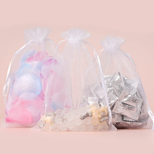 DoGeek 60pcs White Organza Gift Bags Medium 13 x 18cm Drawstring Jewelry Pouches Wedding Party Favour and Candy Bags - DoGeek
