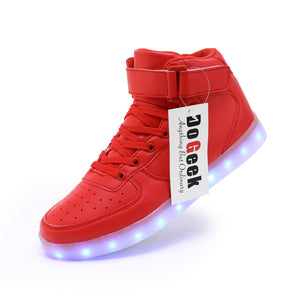 DoGeek Unisex Men/Women High Top LED Light up Shoes, Red, (Size 35 EU-46 EU, Choose Half Size Up) - DoGeek shoes/schuhe/chaussures/baskets/scarpe/trainers
