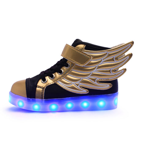 DoGeek Boys and Girls Gift High Top Black Gold Wings Light Up Shoes, Black, 25 EU-37 EU(Choose Half Size Up) - DoGeek shoes/schuhe/chaussures/baskets/scarpe/trainers