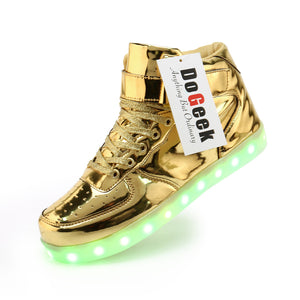 DoGeek Men/Women Light up Shoes, 7 Colors Lights High Tops, Metalic Gold (Choose Half Size Up) - DoGeek shoes/schuhe/chaussures/baskets/scarpe/trainers