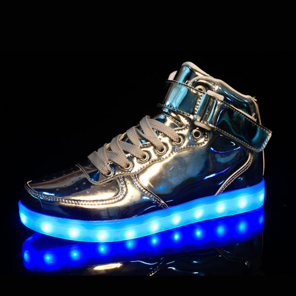 DoGeek Men/Women Light up Shoes Metalic Silver For Adult Led Shoes 7 Colors Lights High Tops (Choose Half Size Up) - DoGeek shoes/schuhe/chaussures/baskets/scarpe/trainers
