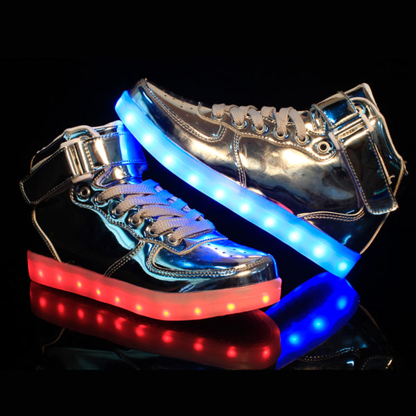 DoGeek Men/Women Light up Shoes Metalic Silver For Adult Led Shoes 7 Colors Lights High Tops (Choose Half Size Up) - DoGeek shoes/schuhe/chaussures/baskets/scarpe/trainers